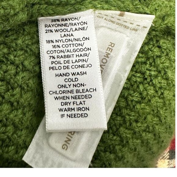 Loft Knit Sweater Wool Rabbit Hair Blend Green Cable Knit Cozy Small - Picture 6 of 6